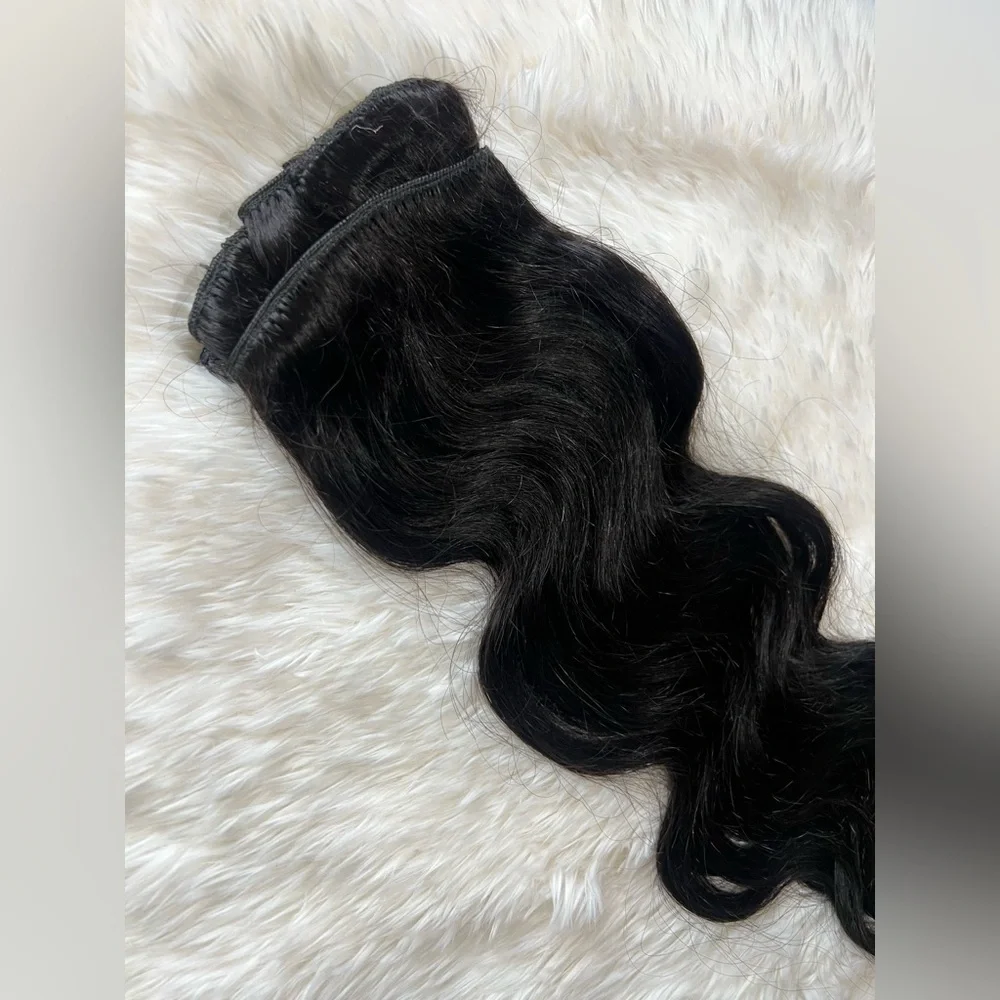100% HUMAN HAIR Body Wave Clip in Black Hair Extensions  22 inch - Picture 2 of 4